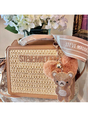 STEVE MADDEN BEVELYN STRAW SATCHEL CROSSBODY BAG GUITAR STRAP NEW WITH TAGS